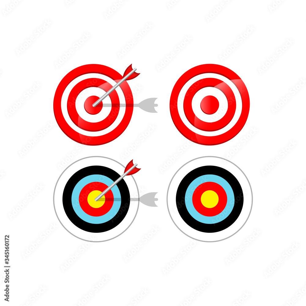 Mission, target icon or business goal logo in red design concept on an isolated white background. EPS 10 vector.