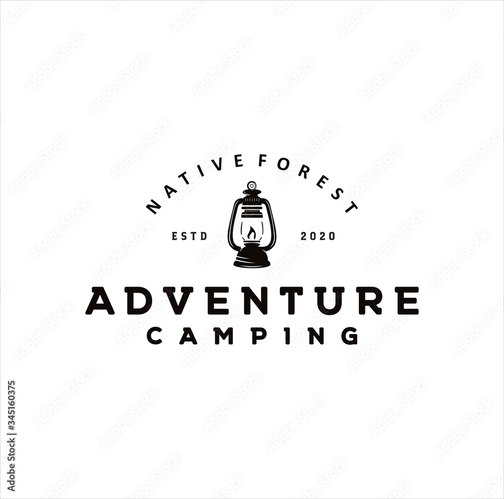 Camping logo emblem vector illustration. Outdoor adventure expedition, lantern and mountain silhouettes Vintage Grunge Retro Hipster, Vintage typography badge desig, print stamp Camping logo emblem vector illustration. Outdoor adventure expedition, lantern and mountain silhouettes Vintage Grunge Retro Hipster, Vintage typography badge desig, print stamp