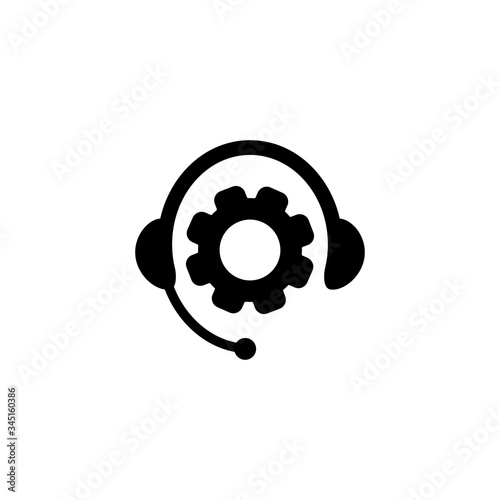 Tech support, call center or gear with headphones icon on an isolated white background. EPS 10 vector.