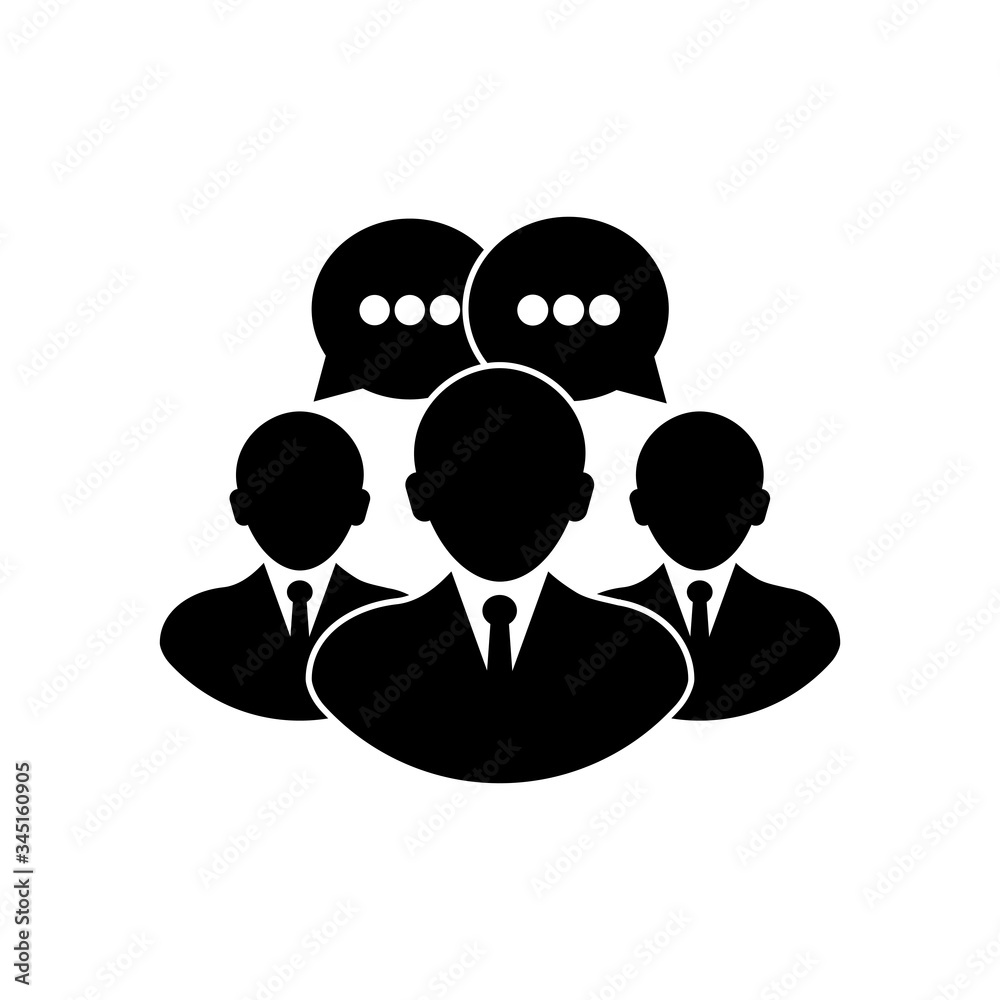 People talking icon, group of people with message in black on isolated white background. EPS 10 vector. People talking icon, group of people with message in black on isolated white background. EPS 10 vector.