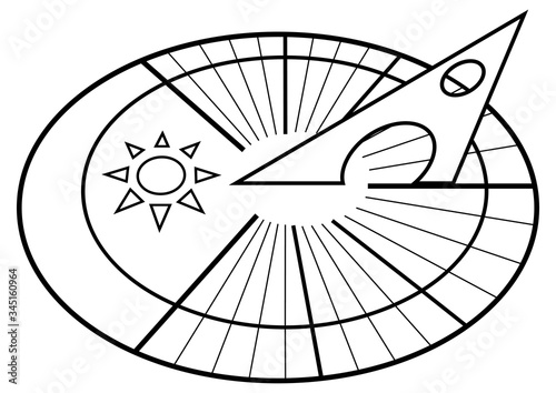 Sundial. Solar dial. Sun clock. Clock icon in outline style isolated on white background