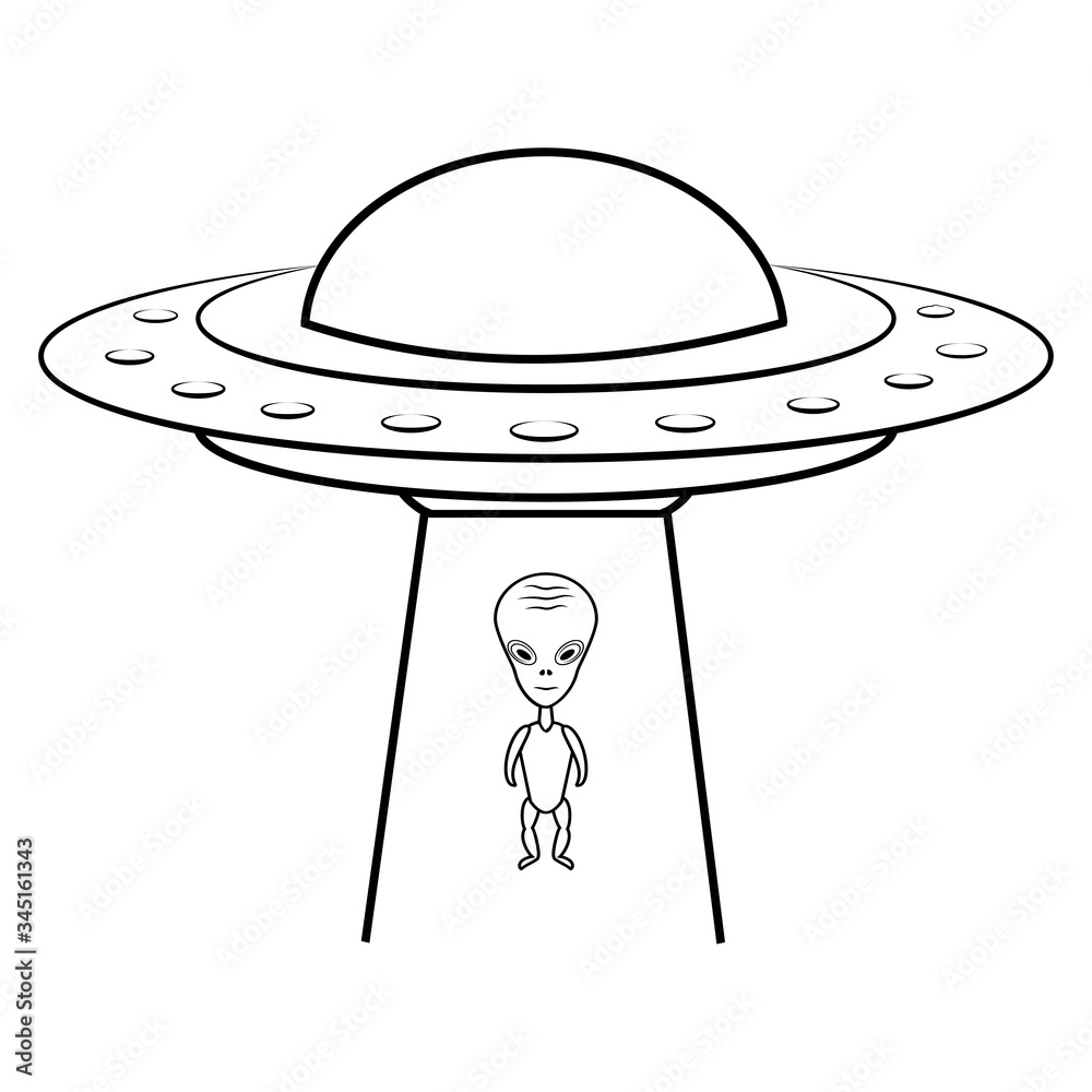 UFO icon. Outline flying spaceship with alien. Outline UFO. Flying saucer. Alien  space ship, isolated on white background Stock Vector | Adobe Stock