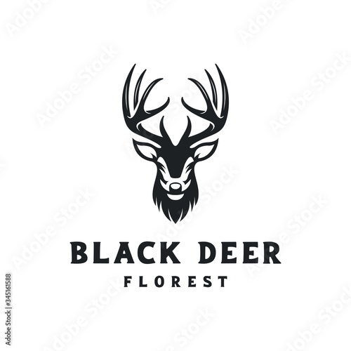 Buck Stag Deer Reindeer Elk Antler Head Hunting logo design vector