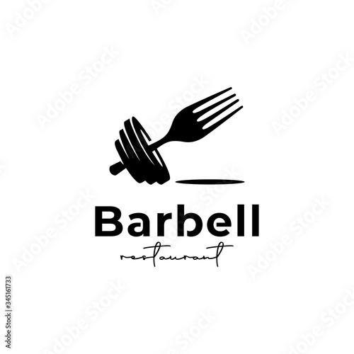 creative restaurant icon with fork and barbell logo design vector illustration