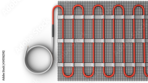 Floor heating system with cable. 3D-rendering.