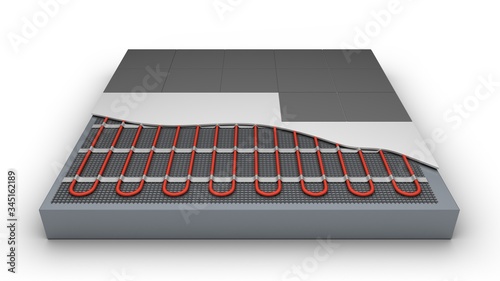 Floor heating system with cable. 3D-rendering.