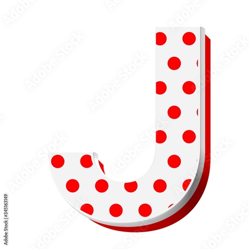 3D ENGLISH ALPHABET MADE OF RED AND WHITE GIFT BOX WITH RED DOTS : J