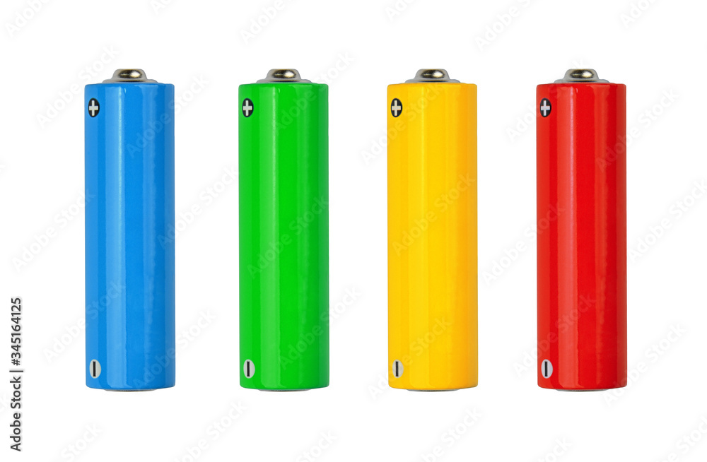 Close up four alkaline AA batteries isolated on white Close up four alkaline AA batteries isolated on white