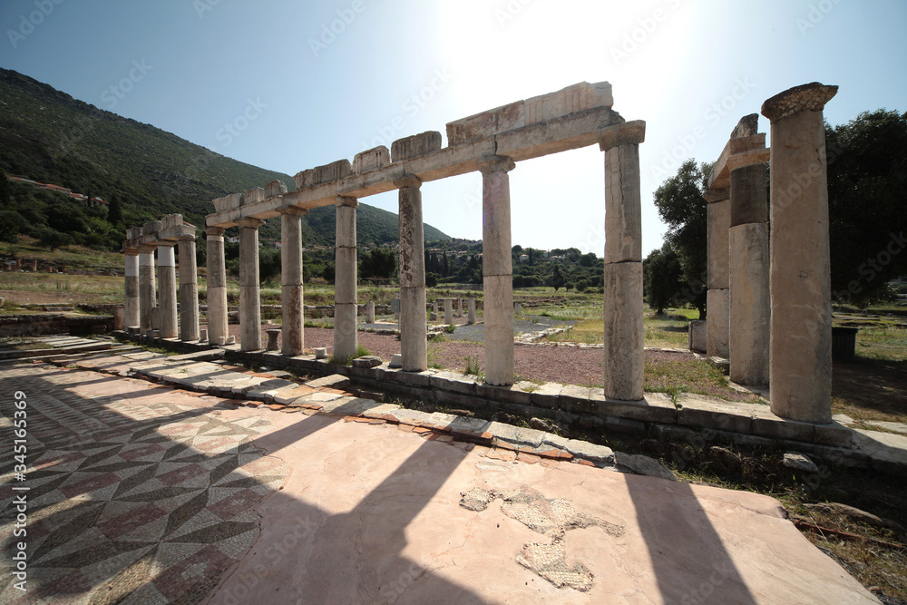 Panoramic view of the ancient Messini archaeological site, south Peloponnese