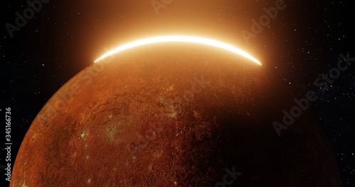 Fototapeta Naklejka Na Ścianę i Meble -  Surface Sun-lights On Red Planet. Red Planet. Red galaxy in space. Elements of this image furnished by NASA