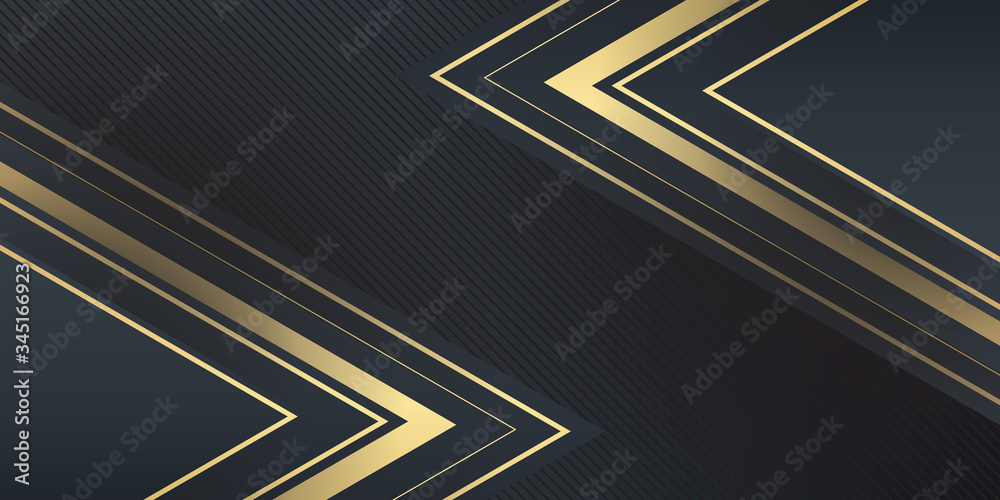 Abstract polygonal pattern luxury dark black with gold. Vector luxury tech background. Stack of white paper material layer with gold stripe. Arrow shape premium wallpaper with black backdrop Abstract polygonal pattern luxury dark black with gold. Vector luxury tech background. Stack of white paper material layer with gold stripe. Arrow shape premium wallpaper with black backdrop