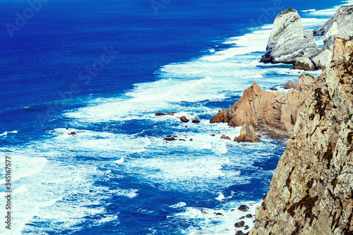 Beautiful seascape. A view of the Atlantic Ocean from the rock cape. Sintra. The rock cape. Lisbon