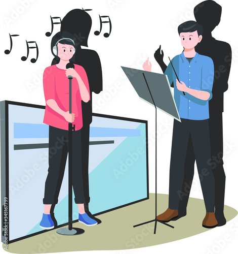 A man learning vocal with his online teacher