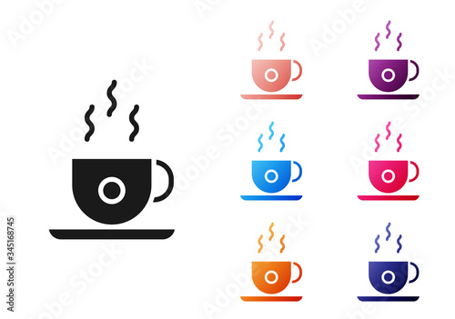 Black Coffee cup icon isolated on white background. Tea cup. Hot drink coffee. Set icons colorful. Vector Illustration