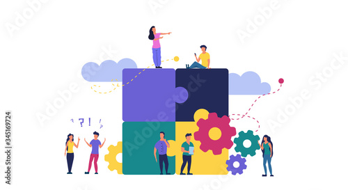 Puzzle team work vector illustration concept partner. Partnership teamwork business people collaboration together vector design. Concept jigsaw part solution group connect. Cooperation strategy idea
