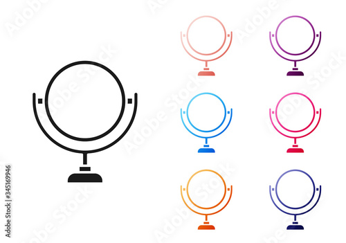 Black Round makeup mirror icon isolated on white background. 8 March. International Happy Women Day. Set icons colorful. Vector Illustration