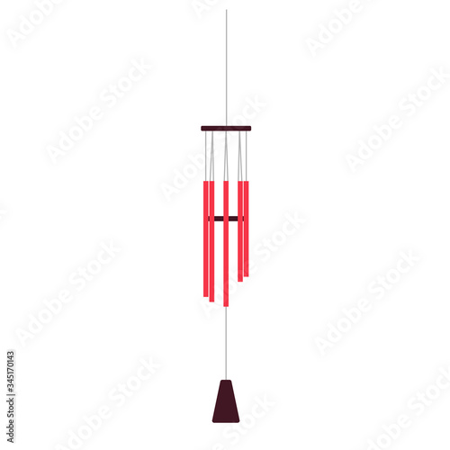 Wind chimes vector bell illustration design art. Decoration beautiful abstract sound music. Asian branch isolated color symbol. Harmony hang instrument traditional. Wood relax melodic decor