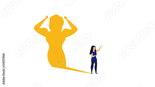 Business ambition leader woman vector illustration concept. Superwoman cape challenge leadership. Super shadow businesswoman success achievement. Career progress person goal. Motivation vision idea