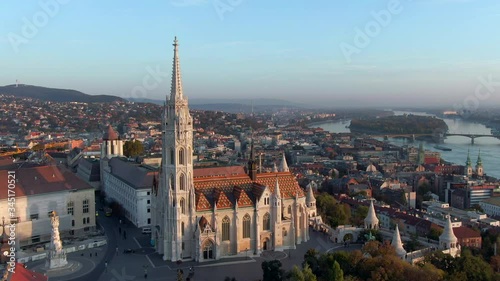 Wallpaper Mural Aerial view of Budapest, Hungary, showing architectural landmarks Matthias Church and Hungarian Parliament building at sunrise. Torontodigital.ca