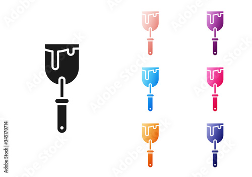 Black Putty knife icon isolated on white background. Spatula repair tool. Spackling or paint instruments. Set icons colorful. Vector Illustration