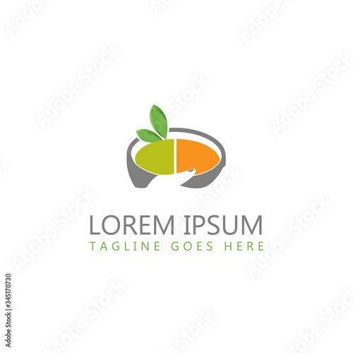Hand holding herbal soup in bowl with green leaf on white background