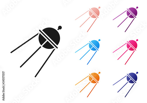 Black Satellite icon isolated on white background. Set icons colorful. Vector Illustration