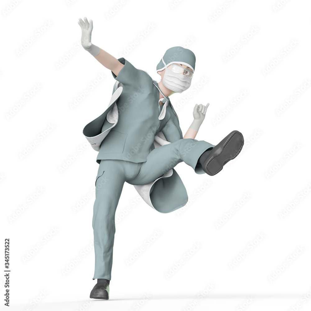 super doctor cartoon is dancing in white background super doctor cartoon is dancing in white background