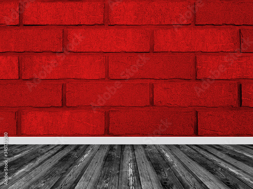 Brick wall interior red background with a wooden floor © the_pixel