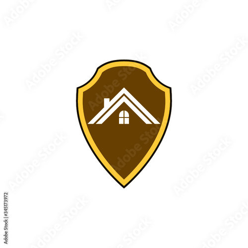 House with shield icon isolated on white background