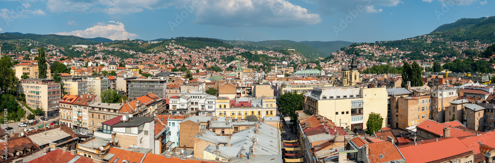 Panorama cityscape of Sarajevo city center at summer, BiH