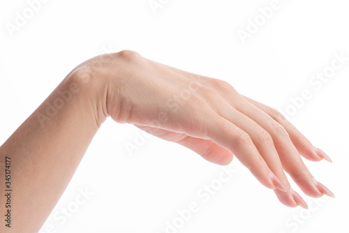 Girls hand with big cyst hygroma isolated on white photo