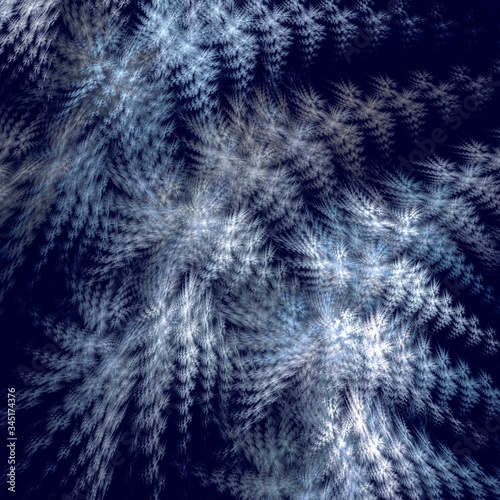 Soft fluffy feathers on a dark blue background. Abstract fractal background with fur or feathers. 3d rendering. photo