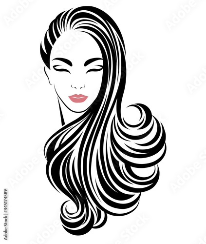 illustration of women long hair style icon, logo women on white background, vector