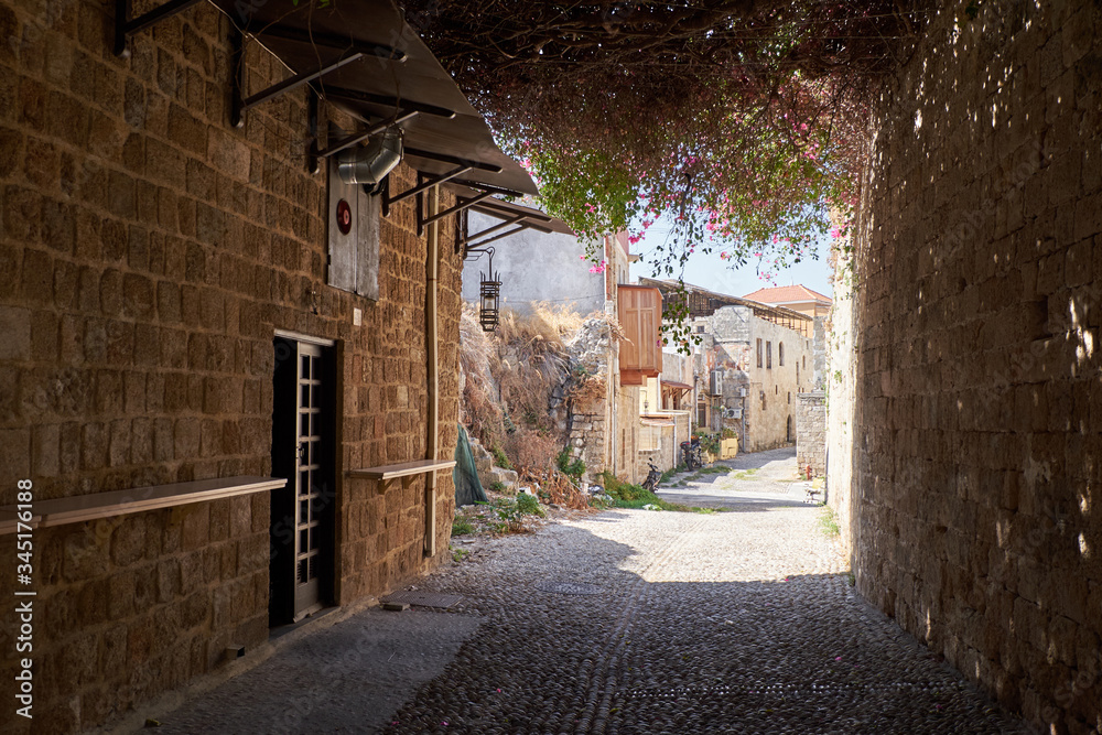 Obraz premium Ancient street in Rhodes city, Greece
