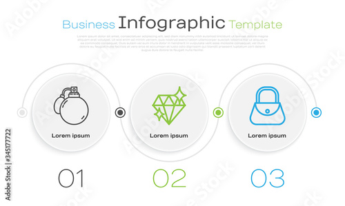 Set line Perfume, Diamond and Handbag. Business infographic template. Vector