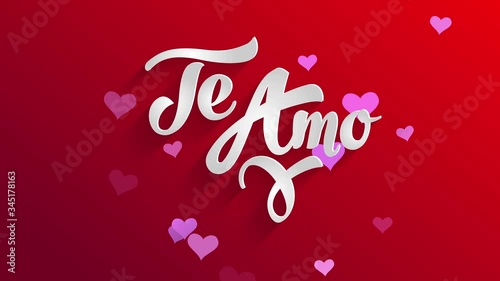 valentines day postcard design illustrating i love you in spanish te amo written with classical 3d white offset over red paper surface photo