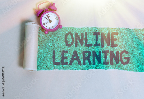 Word writing text Online Learning. Business photo showcasing Larning with the assistance of the Internet and a computer photo