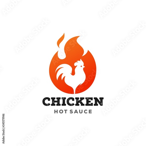 fire chicken hen flame hot logo vector icon illustration, modern gradient logo , fast food app icon