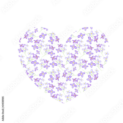 heart with a floral watercolor pattern isolated on a white background. love symbol. For design card, poster, sticker, icon. flowers, spring summer