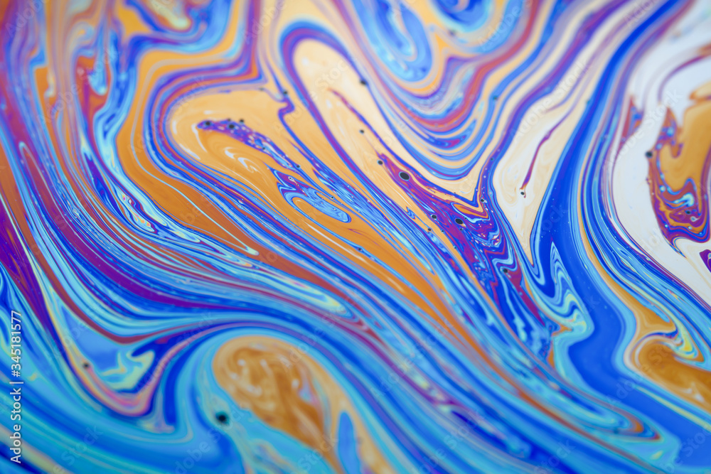 Soap bubble creates a colorful and psychedelic, rainbow palette with