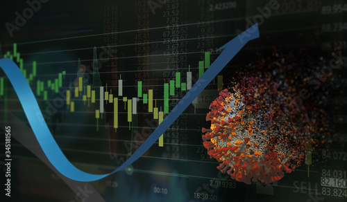Coronavirus therapy, a graph showing the stock market rise due to COVID-19 extinction.