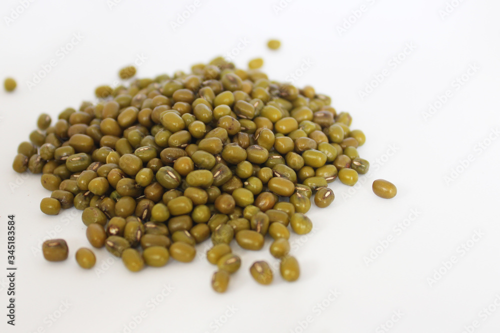 mung beans on white background aka Green gram or moong mung beans on white background aka Green gram or moong