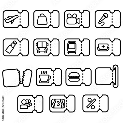 tickets line icon set