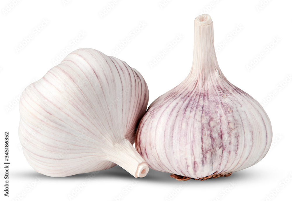 Fototapeta premium Two heads of garlic on a white isolated background. Clipping path.