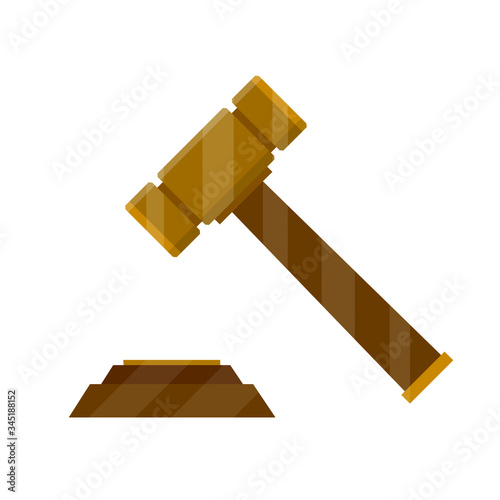 Judge hammer. Symbol of lawyer, judiciary and state. subject of knocking. Opening of meeting and hearing of case. proceeding in city hall. Wooden element