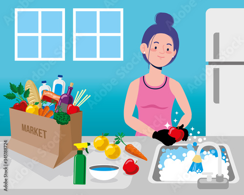 woman clean shopping food supplies