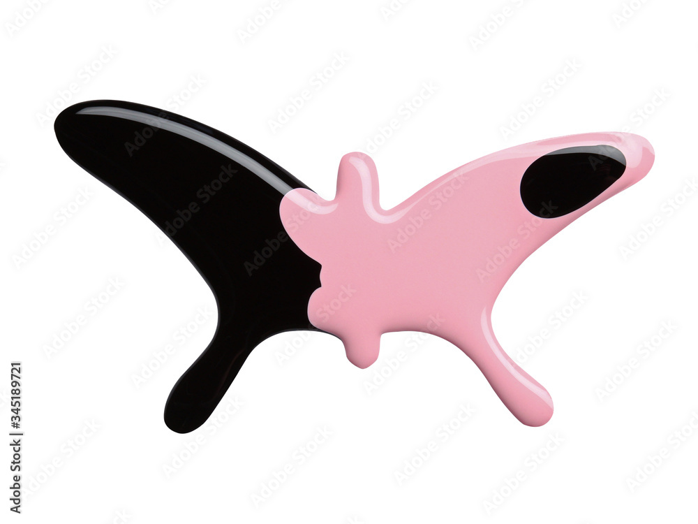 Fototapeta premium Blot of pink black nail polish shaped butterfly isolated on white