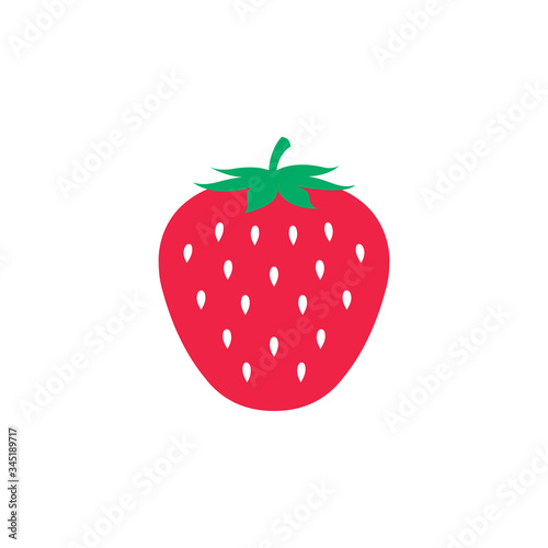 Illustration of single, leafy and spotted red strawberry, vector
