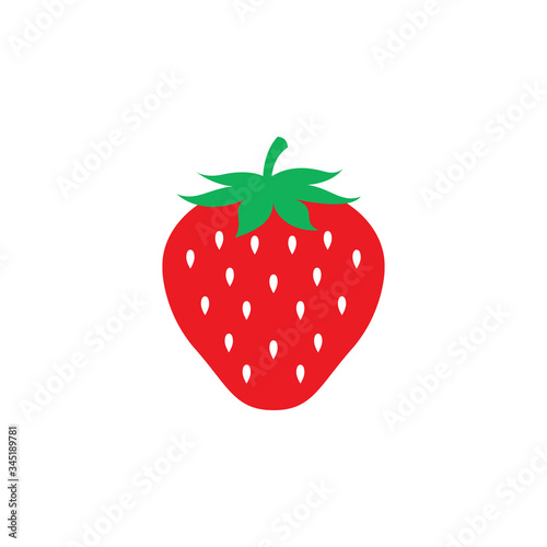 Illustration of single, leafy and spotted red strawberry, vector