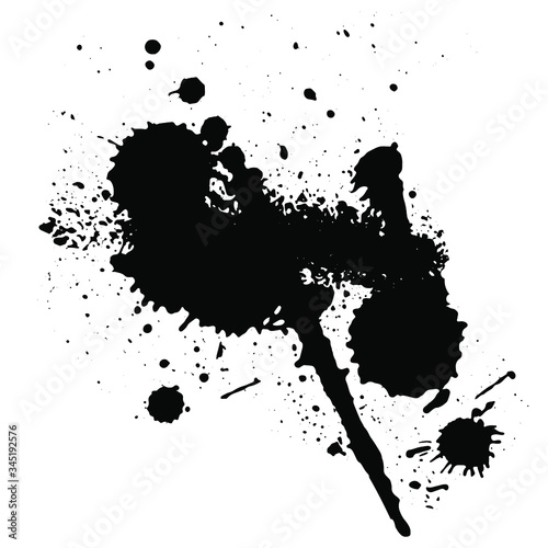 A big vector blot spreading in two directions. An abstraction reminiscent of the associative clock hands. Around the spot a lot of spray. Suitable for artistic creativity in the form of print.